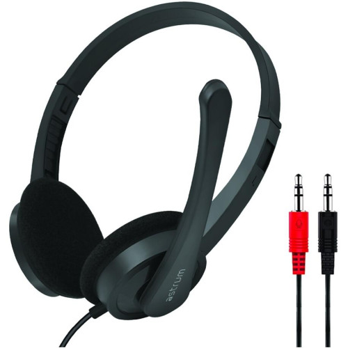 Astrum HS240 On-Ear Wired Stereo Headset with Flex Mic Dual 3.5mm Aux
