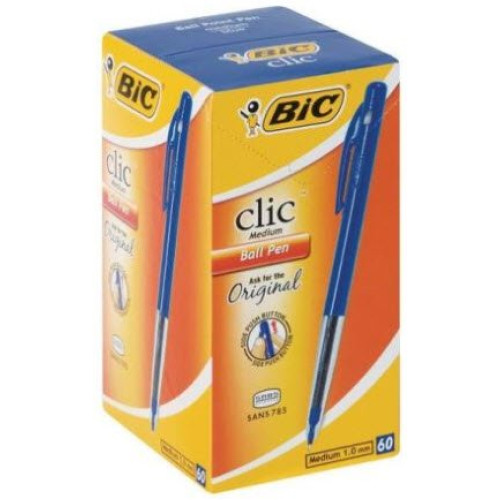 Bic Clic Medium Ballpoint Pen - Blue - Sold as a Box of 60