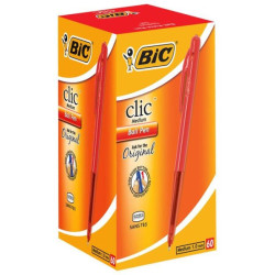 Bic Clic Red Medium Ballpoint Pen with Retractable Side Push Button - Box of 60