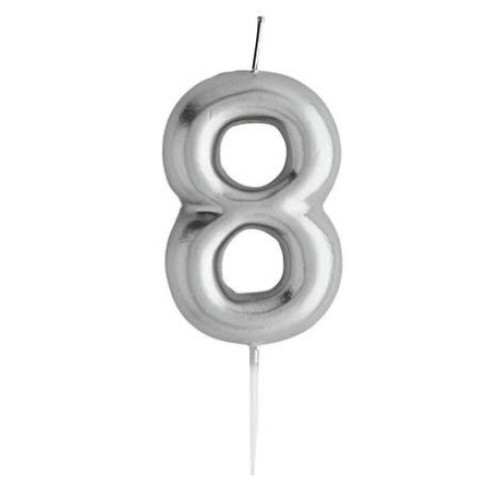 Casey 10cm Silver Numerical Birthday Candle Nr.8