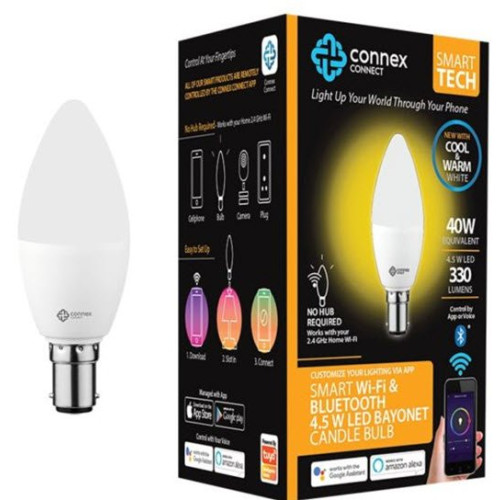 Connex 4.5W LED White Candle Bayonet Smart WiFi Bulb