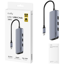 Cudy 6-in-1 4K 60Hz HDMI USB Type-A and USB-C Gigabit Ethernet Hub Cudy 6-in-1 4K 60Hz HDMI USB Type-A and USB-C Gigabit Ethernet Hub