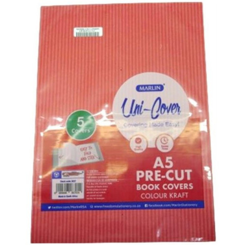 Marlin Kids A5 Precut Book Cover Red 5 Pack - No Warranty