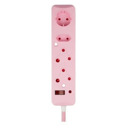 Switched 4 way Surge protected Multiplug - 0.5m - Braided cord - Pink