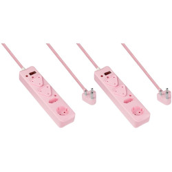Switched 2x 4 way Surge Multiplug 3m Braided cord - Pink