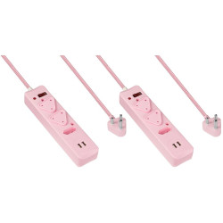 Switched 2x 3 way Surge protected Multiplug with Dual 2.4A USB Ports - Pink