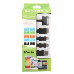 Microworld USB Mobile Data Cable 5 in 1 Charger and sync Black