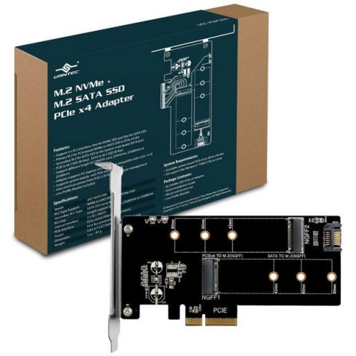 Vantec M.2 NVMe + M.2 SATA SSD PCIe X4 Adapter